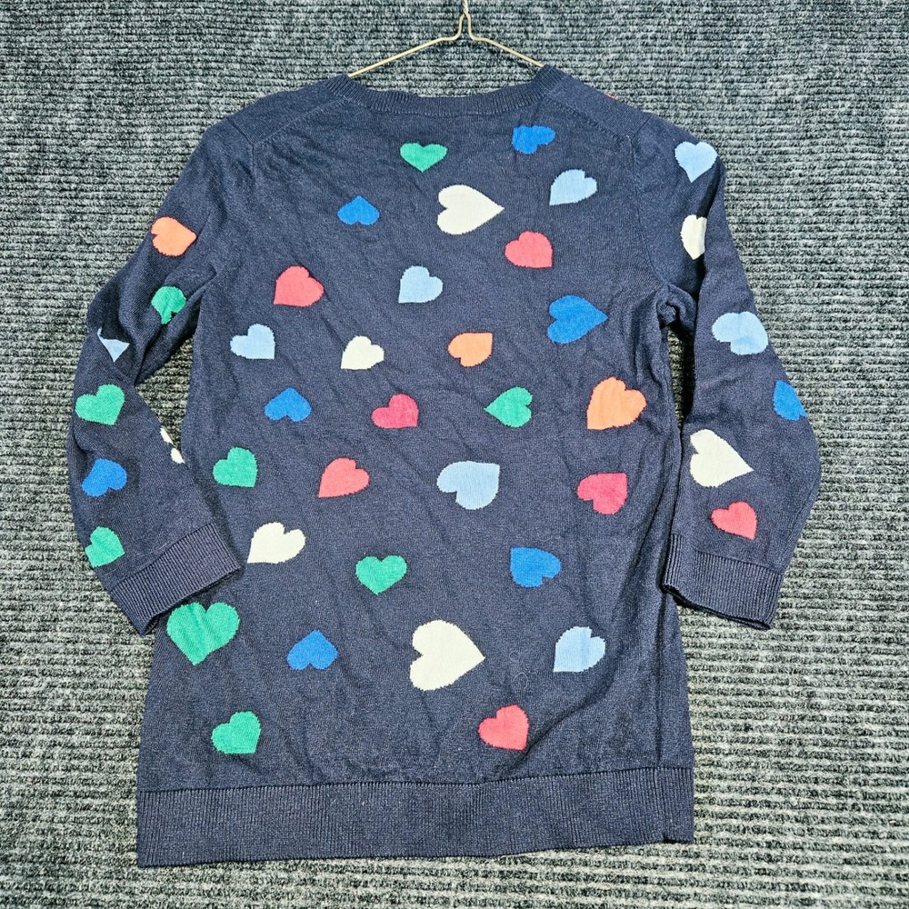 Talbots Petites Navy Blue Multi Color Heart Intarsia Crewneck Sweater Size P - Picture 4 of 7